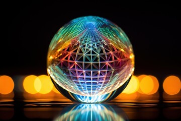 Laser light patterns refracted through a crystal ball