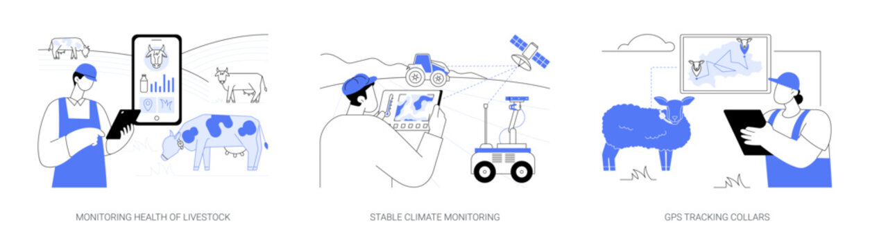 Smart farming technologies abstract concept vector illustrations.