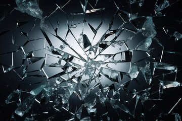 Shattered glass pieces arranged on a lightbox