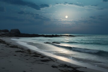 Sturgeon moon over an empty, serene beach