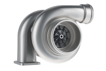 Car turbocharger, side view. 3D rendering isolated on transparent background