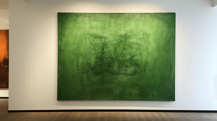 Empty green chalkboard in modern art gallery interior with wooden floor. Mock up