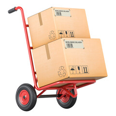Hand Truck with Parcels, 3D rendering isolated on transparent background