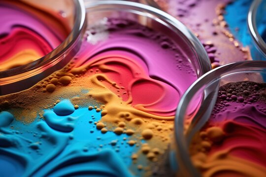Top-down view of colored sand art sealed in glass