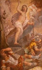 Foto op Plexiglas GENOVA, ITALY - MARCH 5, 2023: The fresco of Resurrection in the church Chiesa del Gesu probably by  Lorenzo De Ferrari  (1680 – 1744). © Renáta Sedmáková