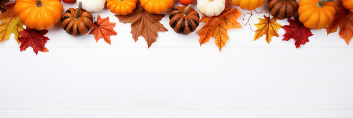 Autumn Festive Decor on White Wooden Background
