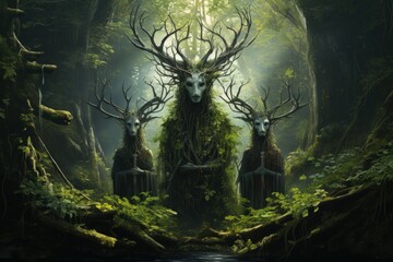 Ancient forest spirits, guarding the secrets of the woodland realms - Generative AI
