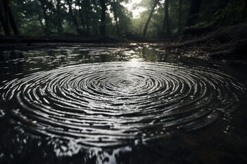 Ash falling on a pond, creating ripples on the surface