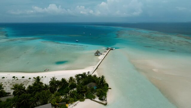 Aerial view of white sand beach at South Ari Atoll, Maldives.
