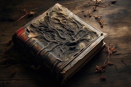Ash-covered vintage book open to a poignant chapter