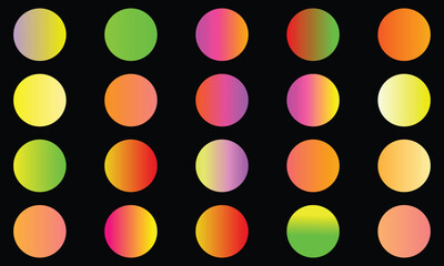 Abstract vector set of yellow gradients. Yellow gradient set on black background. Swatches collection