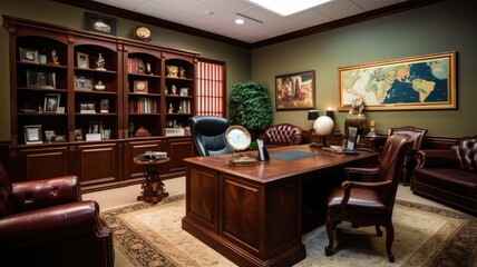 Inspiring office interior design Traditional style Executive office featuring Mahogany furniture...