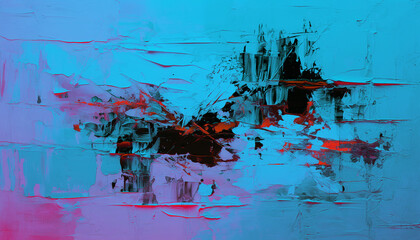 Abstract oil painting, neon red, pink, blue brush strokes background, wallpaper, paint texture, bold art, expressive artwork, fine realistic detail, modern style, evoking vibrant emotions, feelings