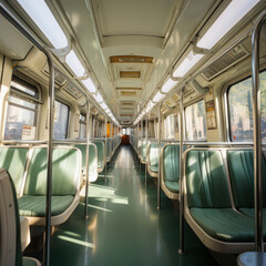 Fototapeta premium public transport concept. empty subway, train with seats. Interior inside urban transport. square