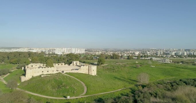 Aerial view of Tel Afek national park, Antipatris, Israel.