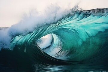 Extreme close up of thrashing emerald ocean waves.