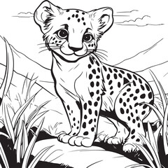 Cheetah in a African Grasslands coloring page