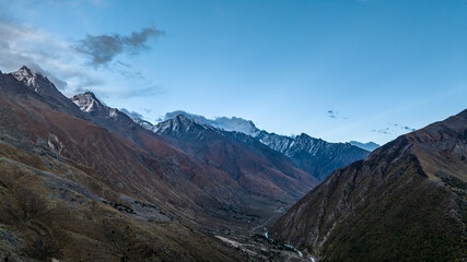 Landscape of snow capped mountains