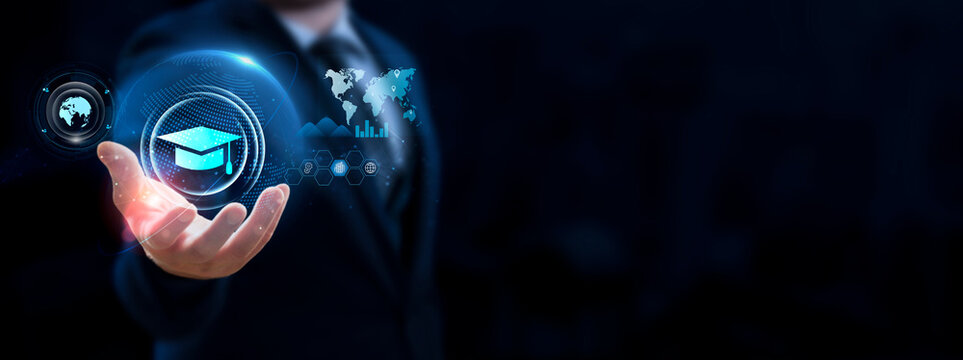 E-learning Online education Webinar Training Seminar Personal development concept.