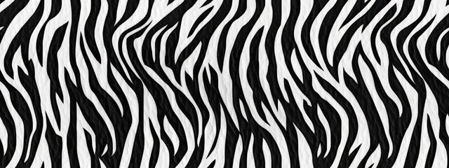 Seamless zebra skin or tiger fur stripe pattern. Tileable monochrome bold black and white African safari wildlife background texture. Abstract trendy boho chic fashion animal print camouflage motif. - obrazy, fototapety, plakaty