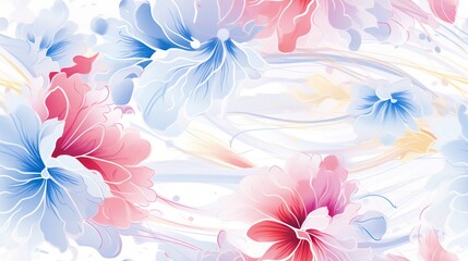  a blue, pink and red flower pattern on a white background.  generative ai