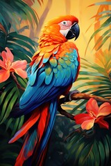 Fototapeta premium A vibrant parrot perched on a branch, showcasing its colorful plumage