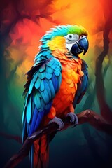 Obraz premium A vibrant parrot resting on a lush tree branch