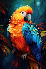 Fototapeta premium A vibrant parrot perched on a branch in a lush tropical setting