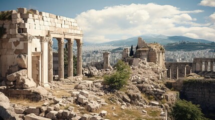 Fototapeta premium Ancient historical ruins of Athens, old buildings of Greece. Created with Generative Ai technology.