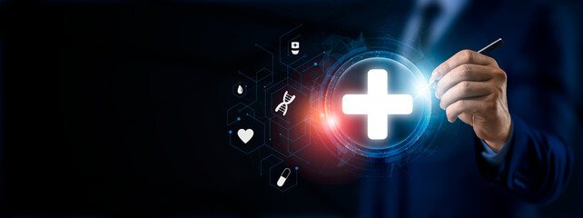 Medical health care icon intuitive interactive design innovation concept. DNA. Digital healthcare and network connection synchronization, medical technology and futuristic concept.