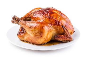 Roasted chicken on isolated white background.