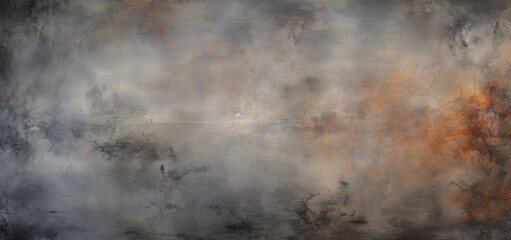 An abstract painting depicting orange and grey clouds