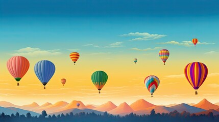 Obraz premium a painting of hot air balloons flying over a mountain range. generative ai