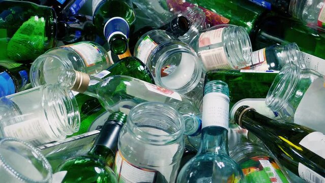 Glass Recycling Pile Mixed Bottles And Jars