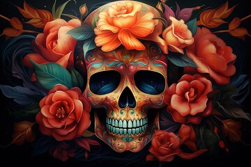 Skull and Flowers: Ornate Vray Composition