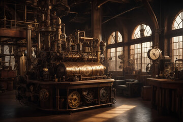 Fototapeta na wymiar interior in the theme Steampunk Laboratory created with AI