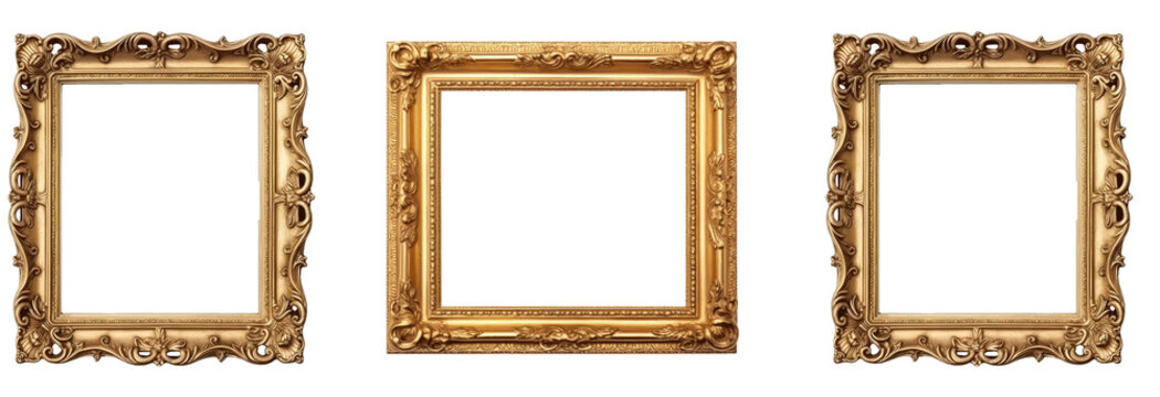 antique gold frame,victorian age,isolated on transparent background