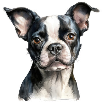 Cute Boston Terrier Dog Watercolor Png Graphic