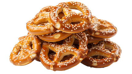 heap of Bavarian pretzel with salt isolated  on transparent background - obrazy, fototapety, plakaty
