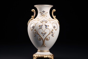 A white vase with intricate gold and blue designs. Perfect for adding a touch of elegance to any space.