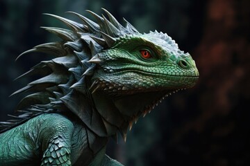 Fototapeta premium A detailed close-up of a lizard with distinctive spikes on its head. 