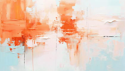 Abstract oil painting, sky blue, orange color brush strokes background, wallpaper, paint texture, bold art, expressive artwork, fine realistic detail, modern style, evoking vibrant emotions, feelings