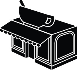Cartoon Black and White Illustration Vector Of A Coffee Shop Restaurant Shop Building
