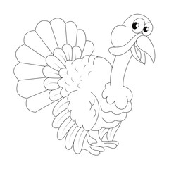 Thanksgiving Coloring Pages for kids drawing. Turkey coloring page. Black and white vector illustration