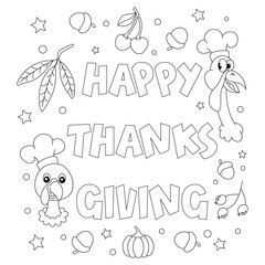 Thanksgiving Coloring Pages for kids drawing. Turkey coloring page. Black and white vector illustration