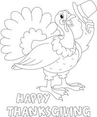 Thanksgiving Coloring Pages for kids drawing. Turkey coloring page. Black and white vector illustration