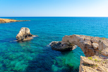 The bridge of love.  Natural rock formation in the shape of a bridge in the town of Ayia Napa, Cyprus.  Captured in September 2023.
