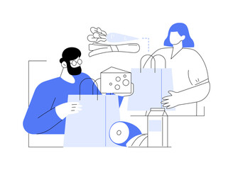 Unpacking grocery bags isolated cartoon vector illustrations.