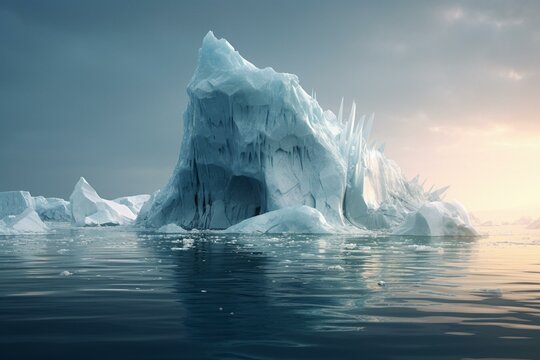 A melting iceberg in the ocean as a concept of climate change. Generative AI