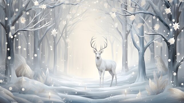 Christmas festive deer illustration, watercolor style.